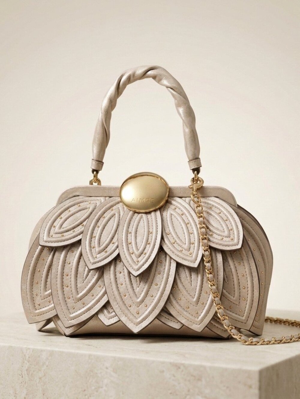 Aimee Kestenberg Petal Convertible Top Handle-Metallic Sand - Picture 2 of 4